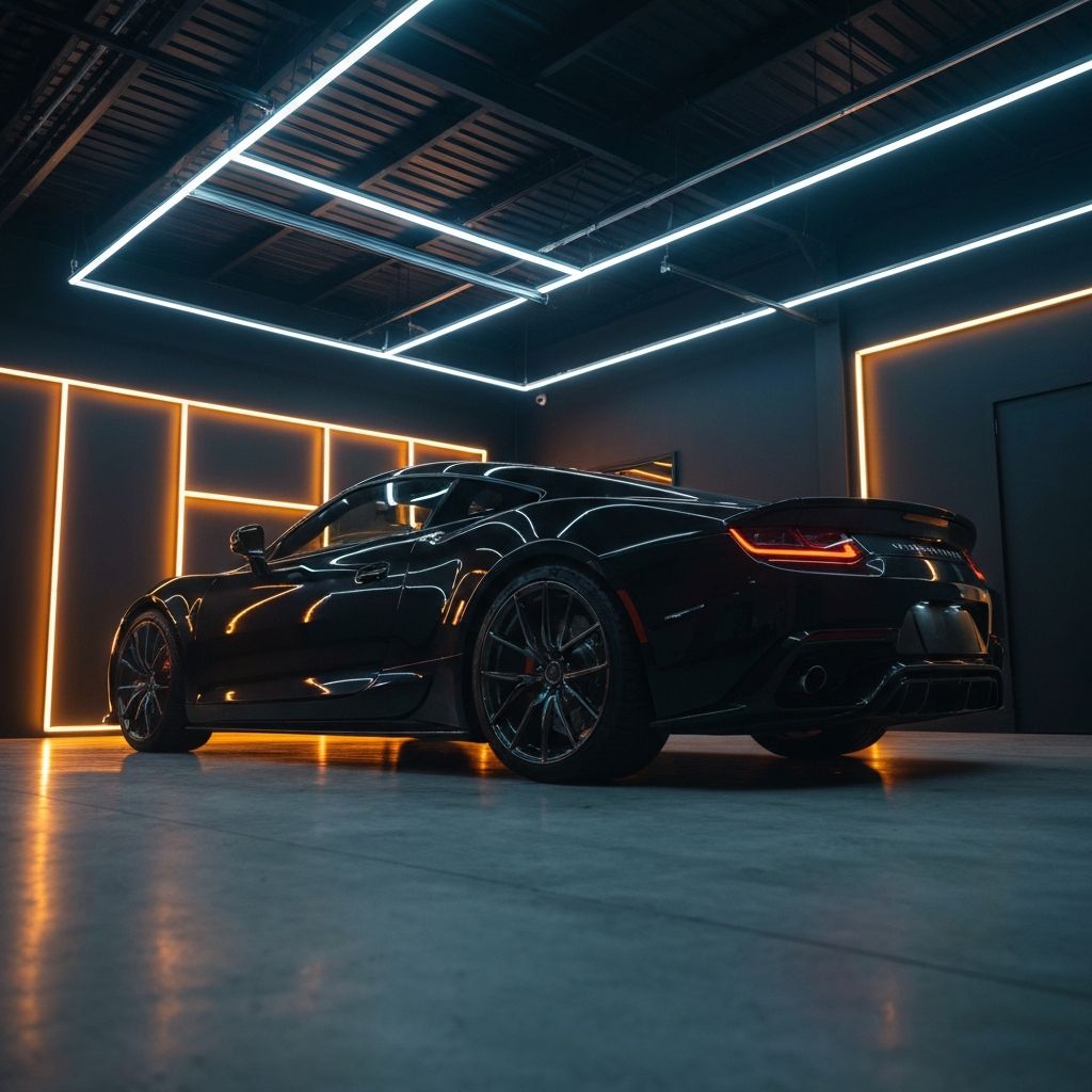 Carro esportivo em garagem premium